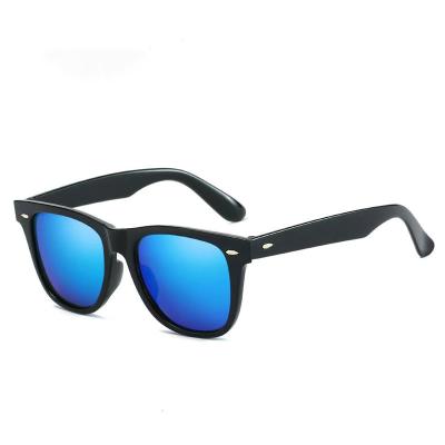 China Retro Fashion Sunglasses Plastic Blue Frame UV400 Mirror Lens Sunglasses for sale