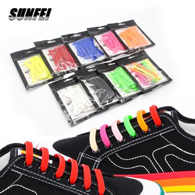 China flat sunfei no tie elastic lace glitter no tie silicone laces rose gold glitter silicone shoe laces silicone laces for sale