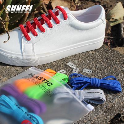 China SunFei Round Flat Elastic Elastic Laces No Tie Replacement Laces Mini Closure For Kids Elastic Laces No Tie Stretch Laces for sale