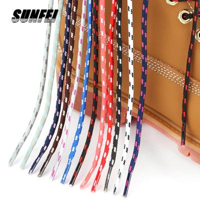 China Sunfei Thin Round Around Outdoor Climbing Laces Two Color Round Slip Work Boot Shoe Strings Non Raising Shoe Laces for sale