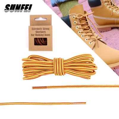 China Round sunfei laces outdoor rise walking rope double colored striped shoe lace work shoe strings for sale