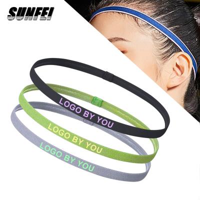 China Custom Slim Athlete Sports Basketball Logo Print Sunfei Nylon Sweatband Elastic Sweatband Anti Slip Hair Tie Elastic Sweatband Anti Knit for sale