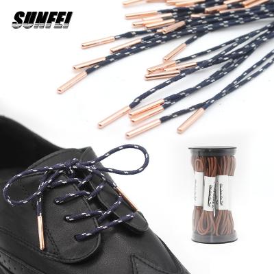 China Sunfei Round 6 Pairs Pack Waxed Oxford Shoe Laces Cotton Laces Metal Tip Stylish Shoe Waterproof Shoestring For Boots Laces for sale