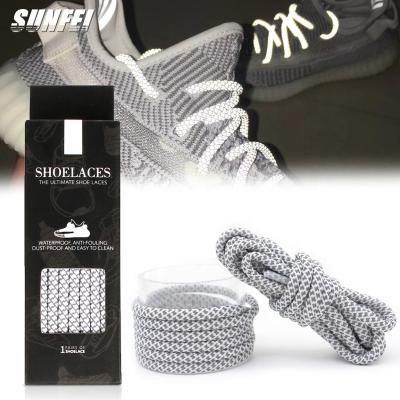 China SunFei Round Reflective Shoe Laces For 350 Series Polyester Lace 3M Round Cord Yarn Woven Reflective Shoe Laces yeezy for sale