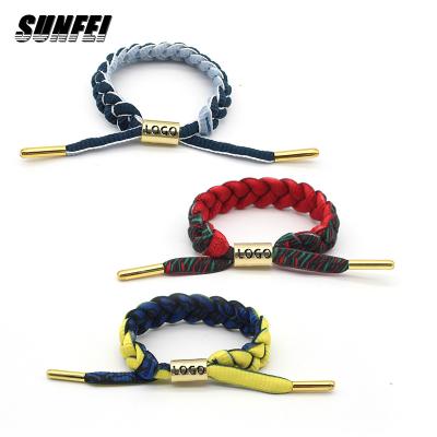 China Sunfei Printed Rope Braided Lace Wristbands Set Logo Basketball Printed Wristband Customized Two Color Lace Wristbands For Types for sale