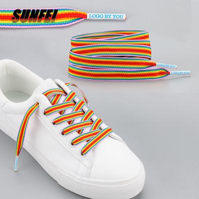 China Flat sunfei rope shoe laces af1 multicolor gradient rainbow braided lace print custom polyester laces tip for sale