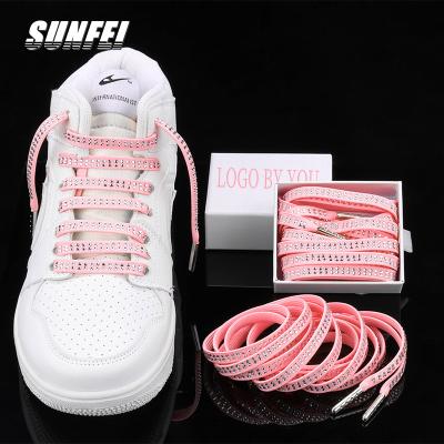 China Flat Sunfei Flat Glitter Diamond Twines Glitter Rhinestone Shimmery Laces Custom Printed Silver Colored Laces Tip for sale