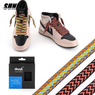 China sunfei vintage flat laces slant tie dye lace silkscreen Fun Shoestring designer lace printed thick twill multicolor dot lace for sale