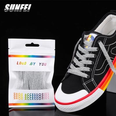 China Flat Sunfei Street Fashion Flat Laces Twines Pink Shimmery Glitter Laces Custom Printed Flat Silver Laces for sale