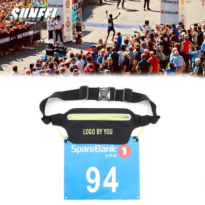 China 2 to3 togglers for attaching sunfei race number bib belt logo adjustable rubber elastic support belt running bibs custom running belt marathon bib for sale