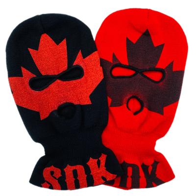 China JOINT high quality silkscreen printing logo cold weather warm 3 hole knitted hoods ski mask for sale