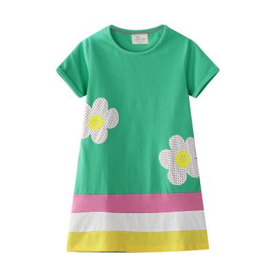 China Anti-wrinkle Amazon Border Children's Skirts Summer Girls' Dresses Cotton Short Sleeve Skirts for sale