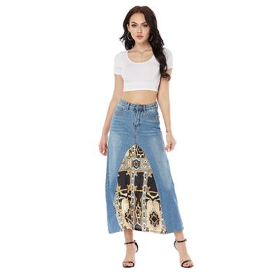 China Breathable Denim Skirt Women Plus Size Slim Long Loose Printed A-Line Pungent Mid Length Denim Skirt for sale