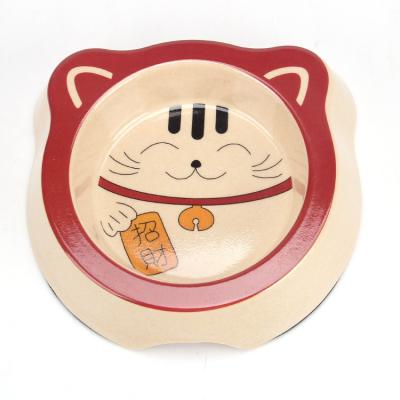 China High Sustainable Cartoon Cat Dog Food Feeder Bowl No Puddle Bamboo Fiber Pet Water Food Bowl for sale