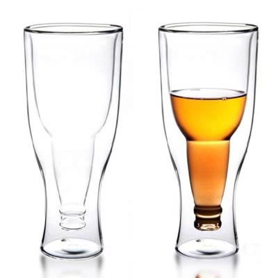 China Sustainable Factory Borosilicate Double Wall Insulated Cup Upside Down Double-Layer Wall Glass Beer Cup Large Capacity for sale