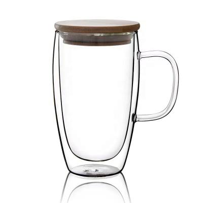 China Sustainable YOYO Heat resistant transparent glass clear Double Layer espresso Glass Cup double wall glass cup with handle and lid for sale