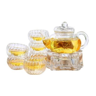 China Sustainable YOYO Popular  600 ML glass teapot with glass infuser and warmer  borosilicate glass teapot set for sale