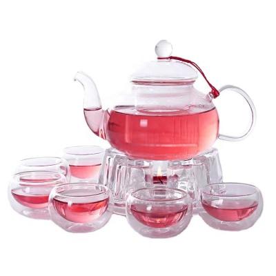 China Sustainable YOYO Popular  600 ML glass teapot with glass infuser and warmer  high borosilicate glass tea pot set for sale