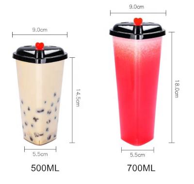 China 500ml 700ml Disposable Heart Shape Injection Boba Tea Cup For Bubble Tea Shop for sale