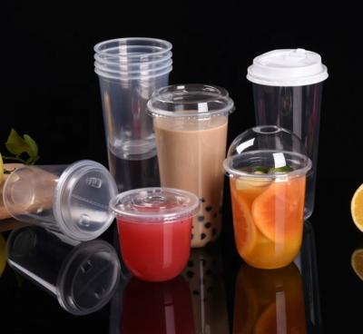 China Disposable U Shape Disposable Plastic PP PET Bubble Tea Cup 12oz 16oz 22oz Boba Tea Hard Soft PP Cups Clear Or Print With Lids for sale