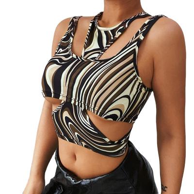 China QUICK DRY ladies sport wear tie dye crop tank top fashion printed sleeveless ladies summer vest sports bra for sale