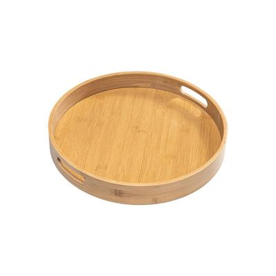 China Minimalist Zuttt Natural Round Wooden Tray with Handles for Food Fruit Snacks DIY Desserts for sale