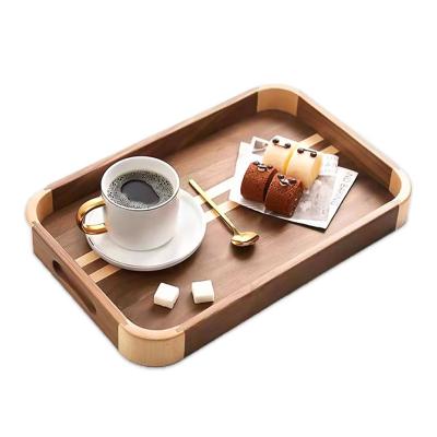 China Minimalist Zuttt Natural Rectangle Wooden Tray with Handles and Decor Wooden Tray for Food Fruit Snacks Desserts for sale