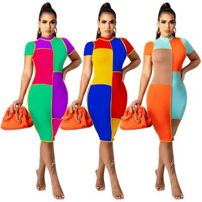 China 2021 Wholesale New Arrivals Anti-wrinkle New Arrivals Elegant Casual Dresses Fashion Patchwork Midi Dresses Women for sale