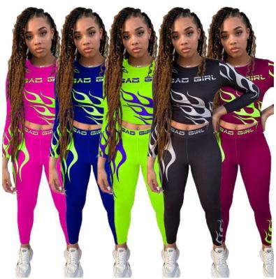 China 2021 New Arrivals Anti-wrinkle Autumn Activewear Long Sleeve Tops Two Piece Set Gym Tight Leggings For Women for sale