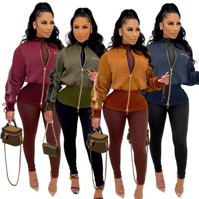 China Anti-wrinkle Women Fall Clothing Designer Coats Jackets New Fashion Zipper Ladies Casual Patchwork Bomber Jacket for sale