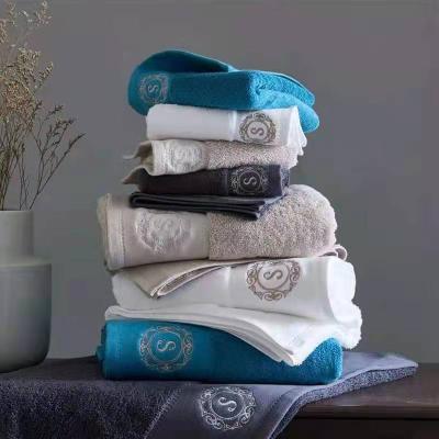 China HOT Luxury Five Star 100% Cotton Hotel Spa Face Hand Bath Towel Sets Custom Logo Towel Beach Towel Set for sale