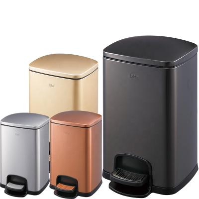 China 20L Household Standing Pedal Trash Can Hotel Stainless Steel Pedal Luxury Rectangular Waste Bin for sale