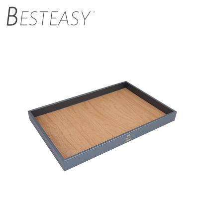 China Hotel Restaurant Besteasy Luxury Home Hotel Bathroom Customized PU Tray Leather Wooden Serving for sale