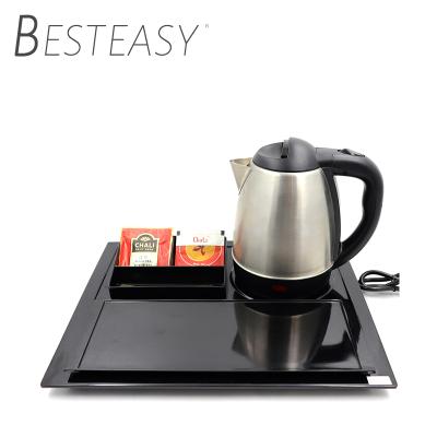 China 360 Degree Rotating Base Manufacturers Electric Tea Kettle Tray Set Hotel Room Electric Tea Kettle With Strainer for sale