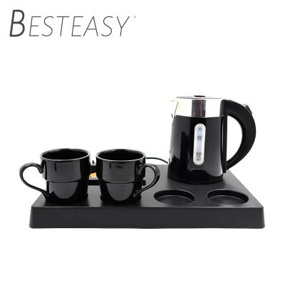 China 0.6l 360 Degree Rotation Base CE Customized Kettles Black White Hotel Water Travel Electric Kettle Tray Set for sale