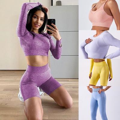 China Sportswear Manufacturer Fitness Clothing For Antibacterial Slim Women 4 Piece Sports Summer Yoga Seamless Set for sale