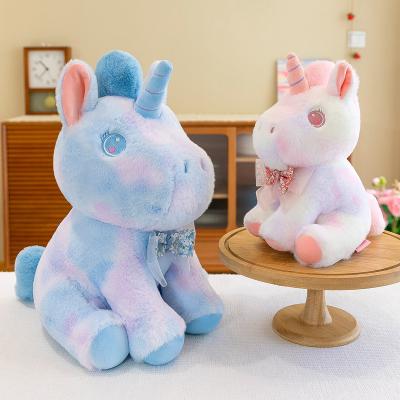 China New Fashion Cartoon XUX Link Dyeing Unicorn Plush Toy Creative Unicorn With Knot Pillow Festival Gift Soft Doll for sale