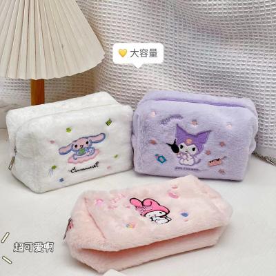 China XUX Cartoon Fashion Kawaii Kuromi Melody Plush Makeup Bag Super Large Capacity 4 Colors for sale