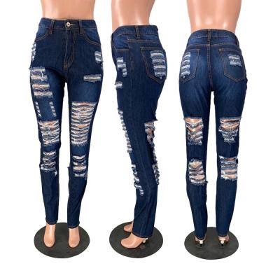 China High waist women pants GW137 dark blue jeans wholesale QUICK DRY ladies Jean Women Destroyed Skinny Denim for sale