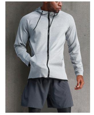 China 2021 New High Quality Breathable Zip Up Gray Hoodie Fitness Running Jacket For Men for sale