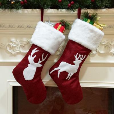 China Christmas Decoration Supplies Gifts Santa Claus Stocks Long Christmas Canvas Tree Stocking Cute Elks 2020 for sale