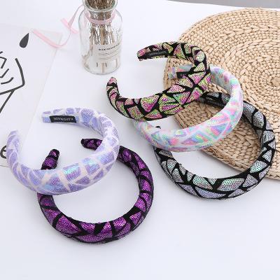 China Hot Selling High Quality Fashion Women Hair Accessories Luminous Colors Headband Fish Scale Glitter Hair Band Headband For Women for sale