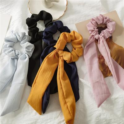 China Central Institute of Statistics Arrived Environmental Protection Material New Fashion Women Hair Accessories Plain Color Elastic Hair Band Cloth Scarf Scrunchies for sale