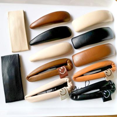 China New Arrived Simple Korean Fashion Ins Hair Accessories Shape Water Drop BB Leather Hollow Hair Clips For Women for sale