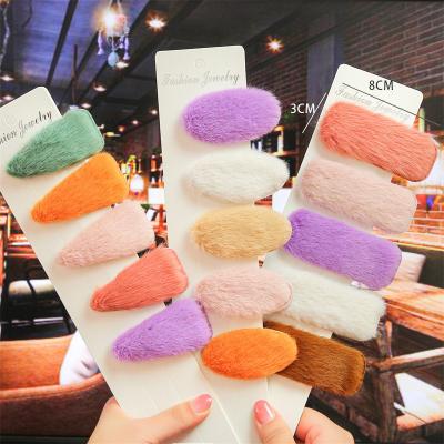 China New autumn and winter fashion lambskin hair clip BB hair clip hair accessories color furry hair clip for women for sale