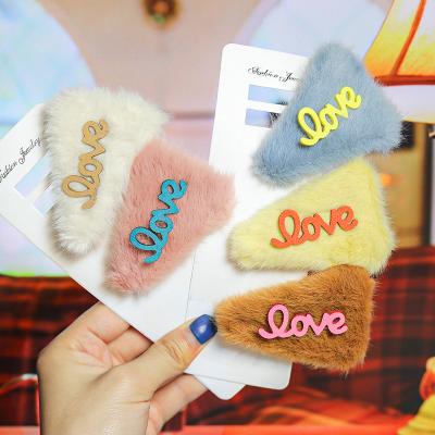 China Fashion new fashion Korean autumn and winter fashion hair accessories triangle color edge hair clip English alphabet hits plush hot BB for sale