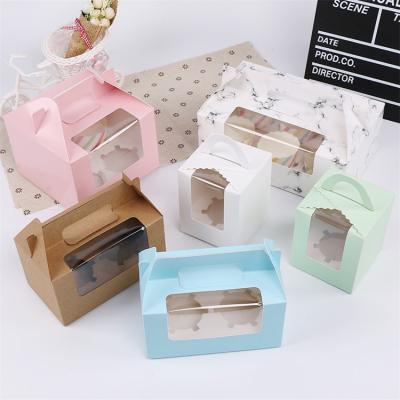 China 1/2/4/6 Cavity Handmade Muffin Box Window With Handle Pastel Colors Cupcake Box With Window Party Birthday Cake Gift Box for sale