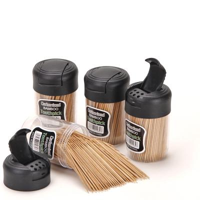 China Disposable Portable Toothpick Box Carbonized Bamboo Toothpick With Plastic Holder for sale