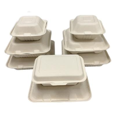 China Lunch Clamshell Sugarcane Bagasse Food Container Minimalist Takeaway Disposable Meal Boxes for sale