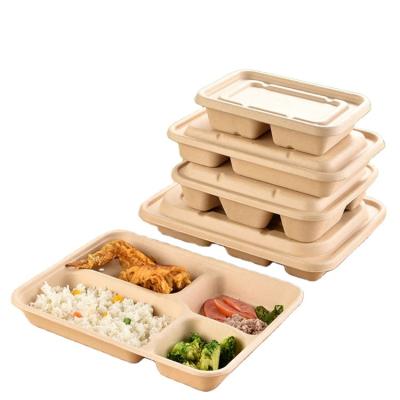 China Minimalist Sugar Cane Pulp Disposable Degradable Tableware Compartmented Quick Dining Box for sale